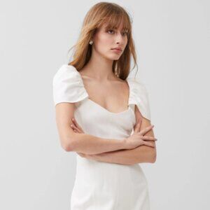 French Connection White Whisper Gathered Sleeve Dress - Size 12